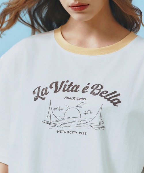 METROCITY（メトロシティ）の「【メトロシティ】La Vita E Bella Tシャツ 半袖 デザイン ロゴ レトロ（Tシャツ/カットソー・レディース・イエロー/ブラック・M/L）」の16枚目の写真