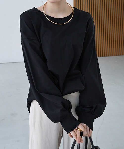 evernavy(エバーネイビー)の「シルケットボリュームスリーブプルオーバー(Tシャツ/カットソー・レディース・ブラック/オフホワイト/ネイビー・M/L)」の3枚目の写真