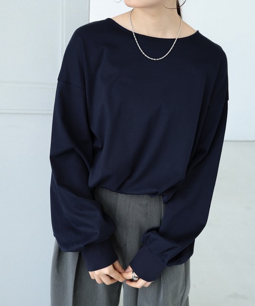 evernavy(エバーネイビー)の「シルケットボリュームスリーブプルオーバー(Tシャツ/カットソー・レディース・ブラック/オフホワイト/ネイビー・M/L)」の12枚目の写真