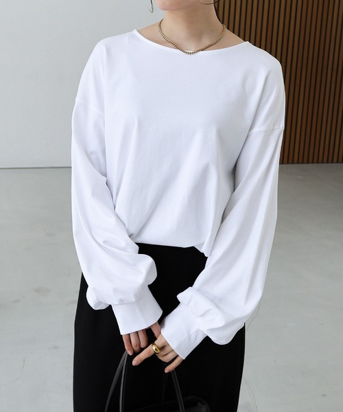 evernavy(エバーネイビー)の「シルケットボリュームスリーブプルオーバー(Tシャツ/カットソー・レディース・ブラック/オフホワイト/ネイビー・M/L)」の4枚目の写真