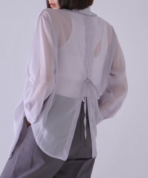 【ZOZO限定】バックスリット シアー シャツ シースルー リボン オーバーシャツ 日焼け防止 冷房対策（シャツ/ブラウス）｜Uenui（ウニュイ）
