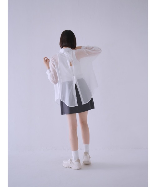 ブラウス シャツ 「ZOZO限定」バックスリット シアー シャツ シースルー リボン オーバーシャツ 日焼け防止 冷房対策 エアコン 対応調整 シース ZOZO限定】バックスリット シアー シャツ シースルー リボン