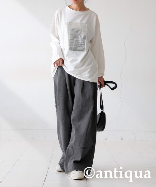 antiqua(アンティカ)の「デニムタックパンツ(デニムパンツ・レディース・グレー系その他/インディゴブルー・P/R)」の5枚目の写真