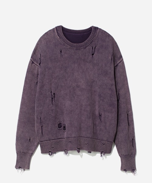 HARE（ハレ）の「ブリーチダメージニットプルオーバー(HARE)（ニット/セーター・メンズ・パープル/ブルー/ブラック/ブラック系その他・FREE）」の4枚目の写真