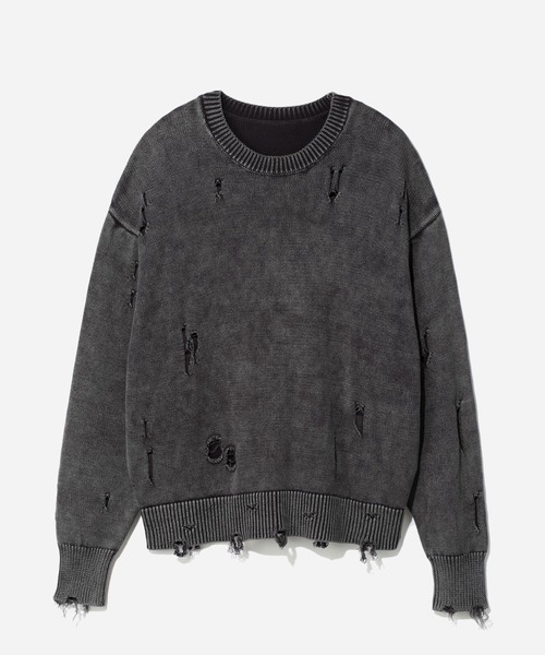 HARE（ハレ）の「ブリーチダメージニットプルオーバー(HARE)（ニット/セーター・メンズ・パープル/ブルー/ブラック/ブラック系その他・FREE）」の2枚目の写真