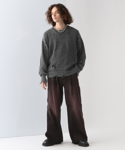 HARE（ハレ）の「ブリーチダメージニットプルオーバー(HARE)（ニット/セーター・メンズ・パープル/ブルー/ブラック/ブラック系その他・FREE）」の5枚目の写真