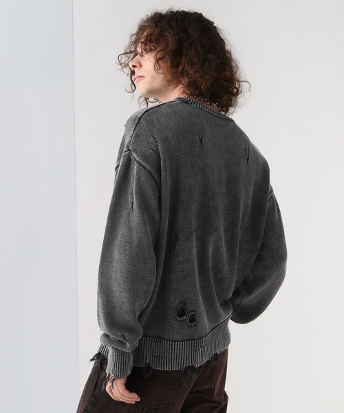 HARE（ハレ）の「ブリーチダメージニットプルオーバー(HARE)（ニット/セーター・メンズ・パープル/ブルー/ブラック/ブラック系その他・FREE）」の7枚目の写真