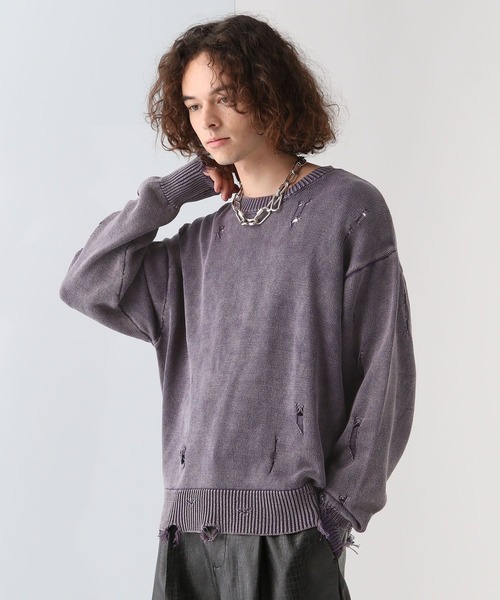 HARE（ハレ）の「ブリーチダメージニットプルオーバー(HARE)（ニット/セーター・メンズ・パープル/ブルー/ブラック/ブラック系その他・FREE）」の11枚目の写真