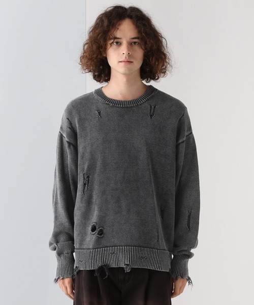 HARE（ハレ）の「ブリーチダメージニットプルオーバー(HARE)（ニット/セーター・メンズ・パープル/ブルー/ブラック/ブラック系その他・FREE）」の12枚目の写真