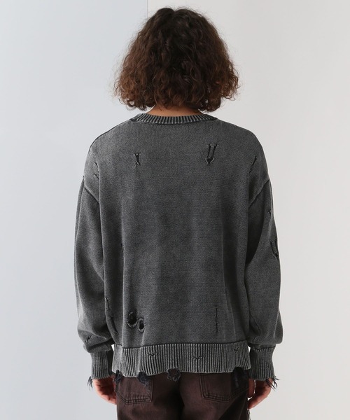 HARE（ハレ）の「ブリーチダメージニットプルオーバー(HARE)（ニット/セーター・メンズ・パープル/ブルー/ブラック/ブラック系その他・FREE）」の14枚目の写真