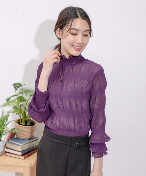 Jayro（ジャイロ）の「マジョリカプリーツプルオーバー（Tシャツ/カットソー・レディース・ダークブラウン/グリーン/パープル/ワイン/ブラック/ネイビー/ピンク/ライトグリーン/ブルー/ホワイト系その他/ピンク系その他/ホワイト系その他2/ラベンダー・FREE）」の9枚目の写真