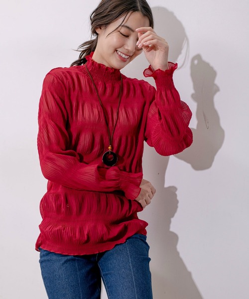 Jayro（ジャイロ）の「マジョリカプリーツプルオーバー（Tシャツ/カットソー・レディース・ダークブラウン/グリーン/パープル/ワイン/ブラック/ネイビー/ピンク/ライトグリーン/ブルー/ホワイト系その他/ピンク系その他/ホワイト系その他2/ラベンダー・FREE）」の13枚目の写真