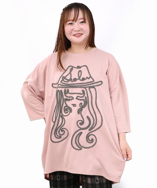 ScoLar(スカラー)の「143606:花刺繍コード叩き付け 女の子デザインチュニック(Tシャツ/カットソー・レディース・ブラック/サックスブルー/ピンク・M)」の5枚目の写真