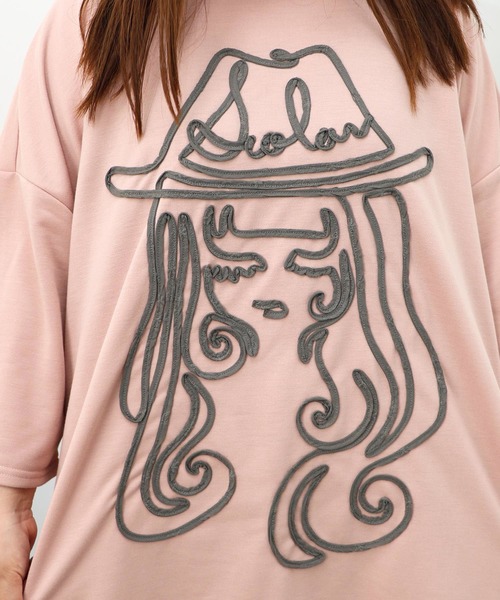 ScoLar(スカラー)の「143606:花刺繍コード叩き付け 女の子デザインチュニック(Tシャツ/カットソー・レディース・ブラック/サックスブルー/ピンク・M)」の10枚目の写真