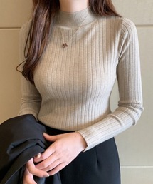 ハイネック リブコンパクト ニットトップス