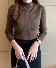 ハイネック リブコンパクト ニットトップス