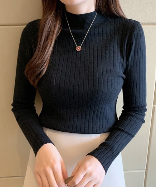 SHEPP(シープ)の「ハイネック リブコンパクト ニットトップス(ニット/セーター・レディース・イエロー/ベージュ/ブラック/ブルー/グレー/ブラウン/ホワイト/アイボリー/ワイン・F)」の17枚目の写真