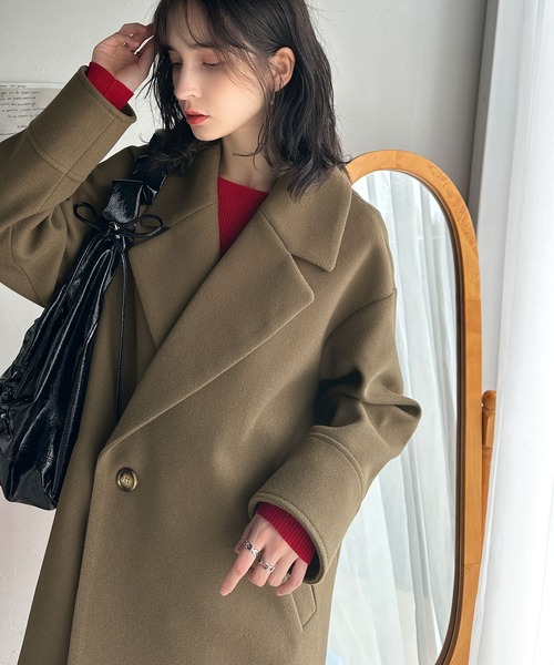 JUST Cavalli バージンウール ダブルチェスターコート 茶 48 LEON掲載】【新素材】ウールキャメルリバー ダブルブレストチェスター