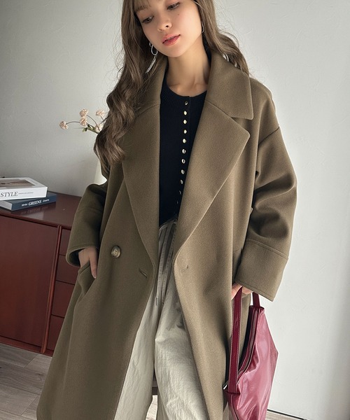 セール】羽織るだけで上品見え！ウールライク素材ダブルテーラード