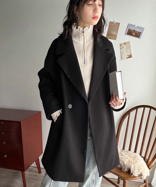 セール】羽織るだけで上品見え！ウールライク素材ダブルテーラード