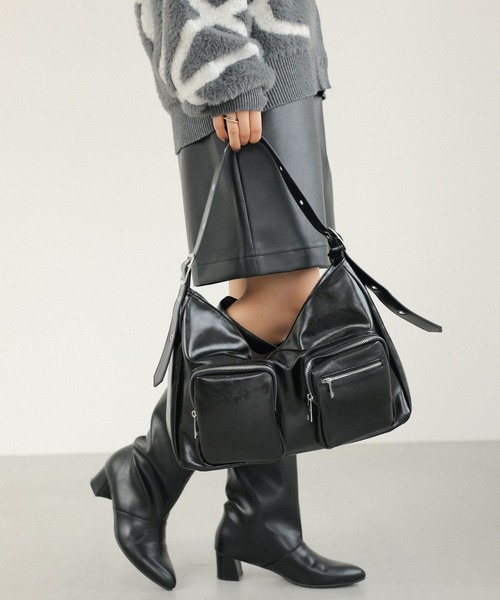 セール】フェイクレザーダブルポケットショルダー 147093（ショルダー