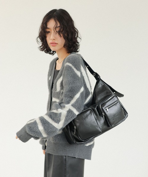 セール】フェイクレザーダブルポケットショルダー 147093（ショルダー