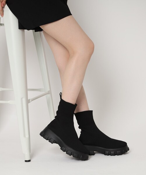 cs T&P(シーエスティーアンドピー)の「ニットショートブーツ/ソックスブーツ(ブーツ・レディース・ブラック・S/M/L/LL)」の2枚目の写真