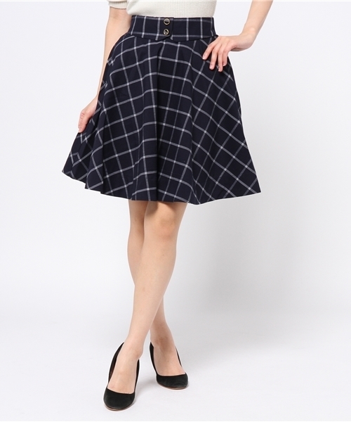 one after another NICE CLAUP(ワンアフターアナザーナイスクラップ)の「【ナイスクラップ】ウィンドペン2つ釦スカート(スカート・レディース・グレー/ネイビー/ブラック・FREE)」の3枚目の写真