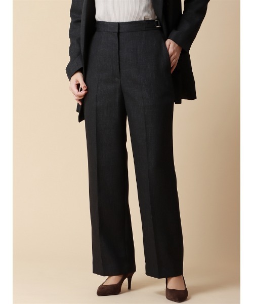 SUIT SQUARE(スーツスクエア)の「ワイドパンツ ウォッシャブル シャンブレー シャークスキン(スーツパンツ・レディース・ブラック/ネイビー/ブラウン・38(9号)/36(7号))」の3枚目の写真