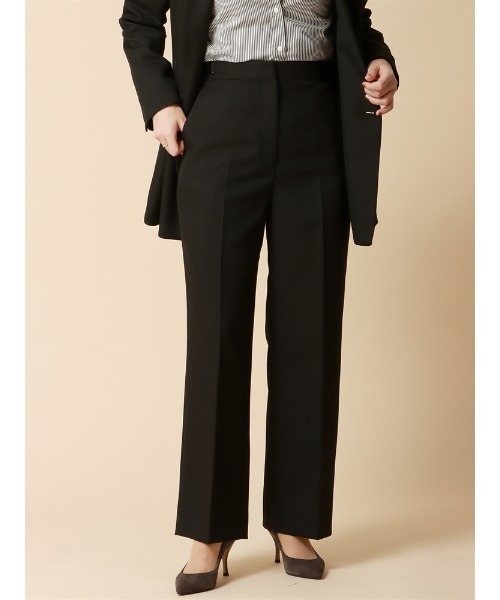 SUIT SQUARE(スーツスクエア)の「ワイドパンツ ウォッシャブル シャンブレー シャークスキン(スーツパンツ・レディース・ブラック/ネイビー/ブラウン・38(9号)/36(7号))」の2枚目の写真