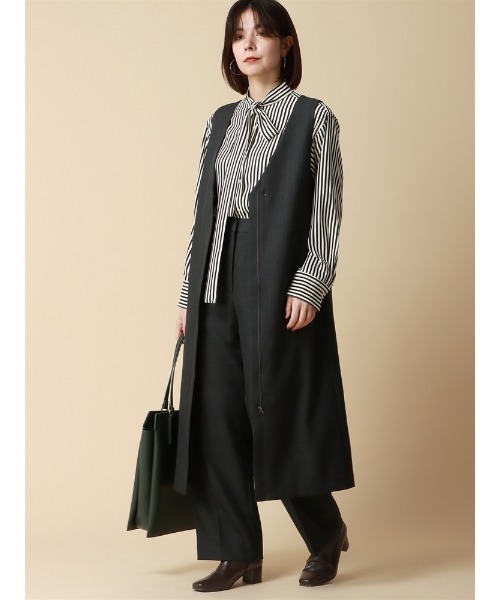 SUIT SQUARE(スーツスクエア)の「ワイドパンツ ウォッシャブル シャンブレー シャークスキン(スーツパンツ・レディース・ブラック/ネイビー/ブラウン・38(9号)/36(7号))」の6枚目の写真