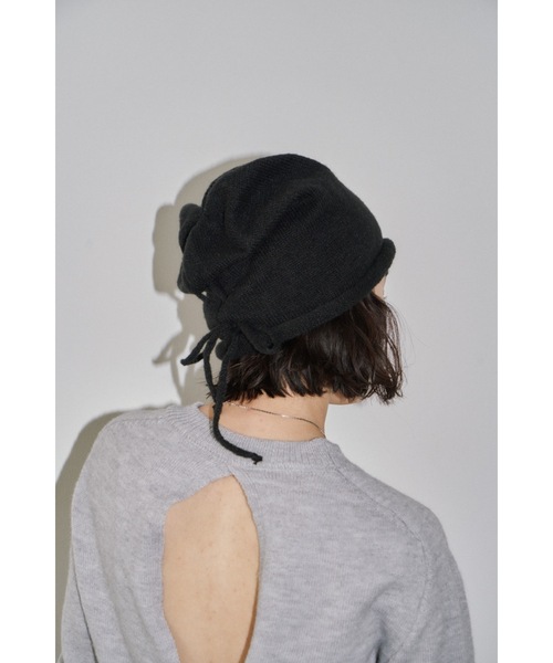 RoomSERVICE888 NO DRESS 黒　ビーニー バックリボンニットビーニー（ニットキャップ/ビーニー）｜DRWCYS