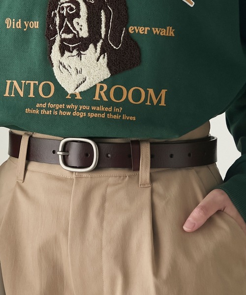 BONLECILL（ボンルシール）の「スクエアバックルレザーギャリソンベルト（ベルト・レディース・ブラウン/ブラック・FREE）」の2枚目の写真