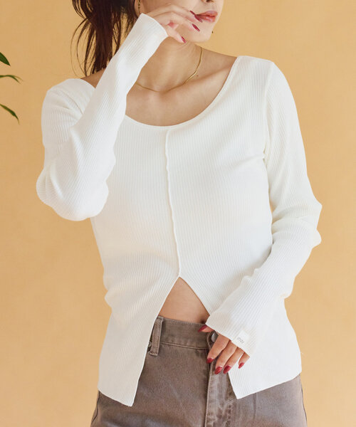 CIAOPANIC TYPY（チャオパニックティピー）の「【shay】カップ付フロントスリットトップス（Tシャツ/カットソー・レディース・ブラック/ホワイト系その他/ブラウン・ONE SIZE）」の5枚目の写真