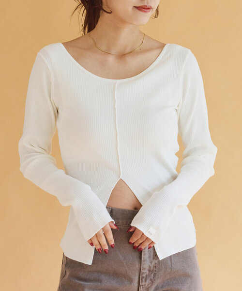 CIAOPANIC TYPY（チャオパニックティピー）の「【shay】カップ付フロントスリットトップス（Tシャツ/カットソー・レディース・ブラック/ホワイト系その他/ブラウン・ONE SIZE）」の6枚目の写真