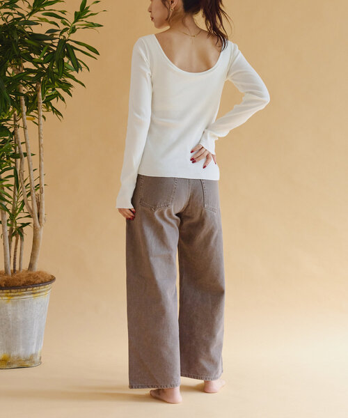 CIAOPANIC TYPY（チャオパニックティピー）の「【shay】カップ付フロントスリットトップス（Tシャツ/カットソー・レディース・ブラック/ホワイト系その他/ブラウン・ONE SIZE）」の12枚目の写真