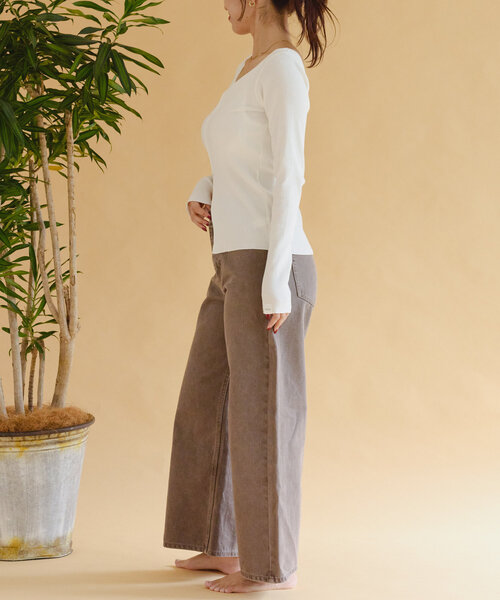 CIAOPANIC TYPY（チャオパニックティピー）の「【shay】カップ付フロントスリットトップス（Tシャツ/カットソー・レディース・ブラック/ホワイト系その他/ブラウン・ONE SIZE）」の13枚目の写真