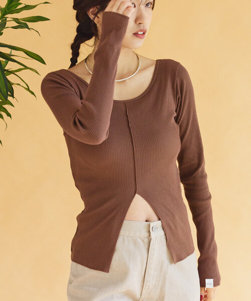 CIAOPANIC TYPY（チャオパニックティピー）の「【shay】カップ付フロントスリットトップス（Tシャツ/カットソー・レディース・ブラック/ホワイト系その他/ブラウン・ONE SIZE）」の14枚目の写真