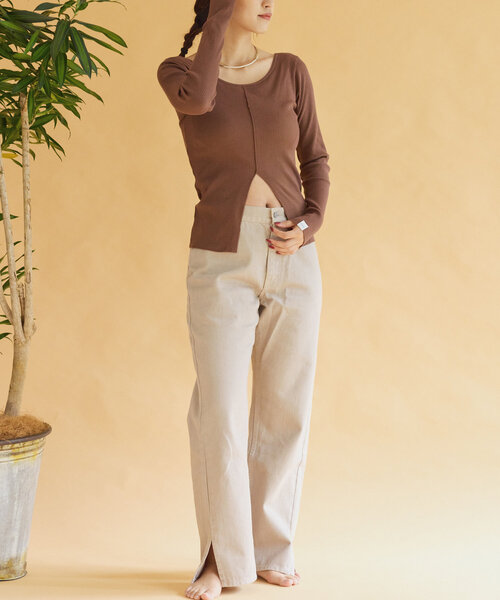 CIAOPANIC TYPY（チャオパニックティピー）の「【shay】カップ付フロントスリットトップス（Tシャツ/カットソー・レディース・ブラック/ホワイト系その他/ブラウン・ONE SIZE）」の19枚目の写真