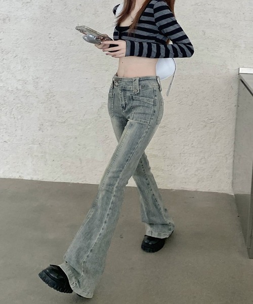 Miniministore(ミニミニストア)の「セミフレアデニムパンツ ヴィンテージ風(デニムパンツ・レディース・ブルー・M/L/XL)」の5枚目の写真