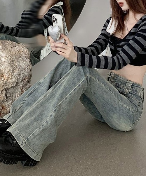 Miniministore(ミニミニストア)の「セミフレアデニムパンツ ヴィンテージ風(デニムパンツ・レディース・ブルー・M/L/XL)」の7枚目の写真