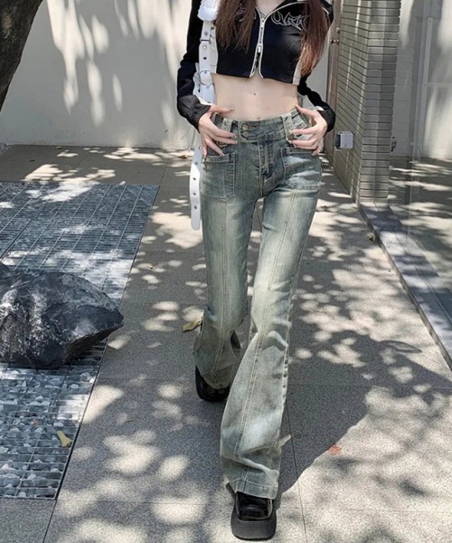 Miniministore(ミニミニストア)の「セミフレアデニムパンツ ヴィンテージ風(デニムパンツ・レディース・ブルー・M/L/XL)」の11枚目の写真