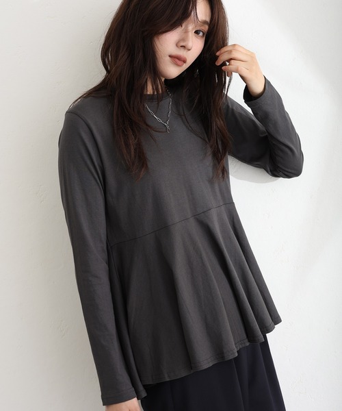 アイレネ フレア袖 カットソー 半袖 Tシャツ ジッパー付き 無地 シンプル 黒 アイレネ フレア袖 カットソー 半袖 Tシャツ ジッパー付き 無地