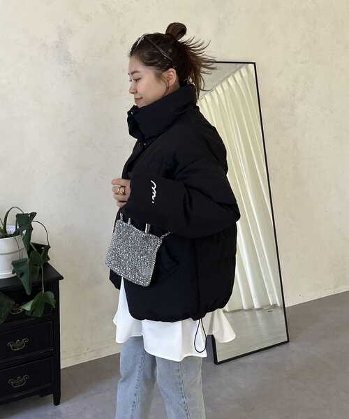 【mayu】【MOMO】袖刺繍スタンドネック中綿ブルゾン　Mサイズ MOMO】袖刺繍スタンドネック中綿ブルゾン（ダウンジャケット/コート