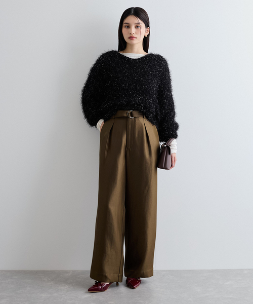 VIS（ビス）の「【洗える】シャイニーワンタックワイドパンツ（その他パンツ・レディース・ネイビー/ダークブラウン・SS/S/M）」の11枚目の写真