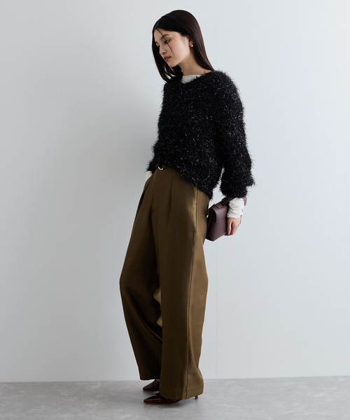 VIS（ビス）の「【洗える】シャイニーワンタックワイドパンツ（その他パンツ・レディース・ネイビー/ダークブラウン・SS/S/M）」の12枚目の写真