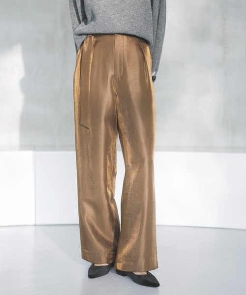 VIS（ビス）の「【洗える】シャイニーワンタックワイドパンツ（その他パンツ・レディース・ネイビー/ダークブラウン・SS/S/M）」の2枚目の写真