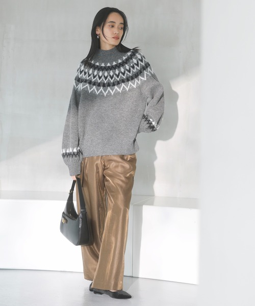 VIS（ビス）の「【洗える】シャイニーワンタックワイドパンツ（その他パンツ・レディース・ネイビー/ダークブラウン・SS/S/M）」の4枚目の写真