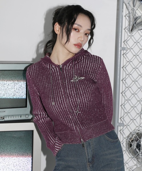 MSGirl(エムエスジーガール)の「ヴィンテージライクダブルジップニットパーカー(パーカー・レディース・レッド/ブラック/イエロー・F)」の3枚目の写真