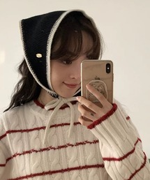 shopnikoniko | バブーシュカ ニット 紐付 バイカラーニット バブーシュカ(その他ヘアアクセサリー)